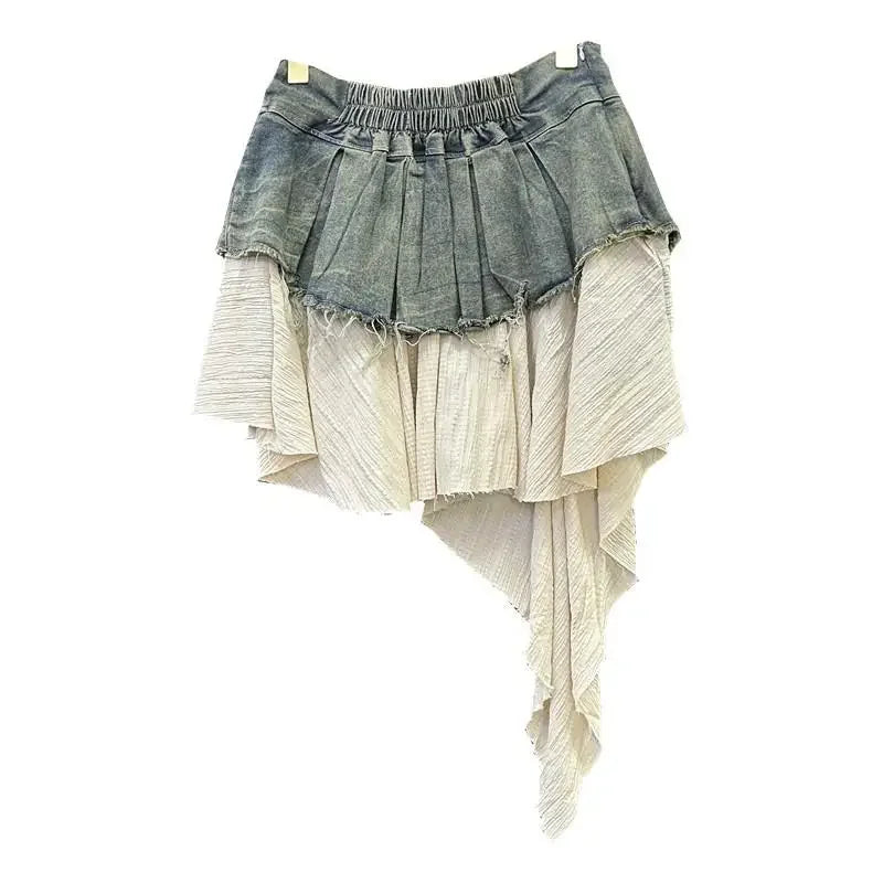 High Waist A-Line Denim Skirt for Women by CJFHJE