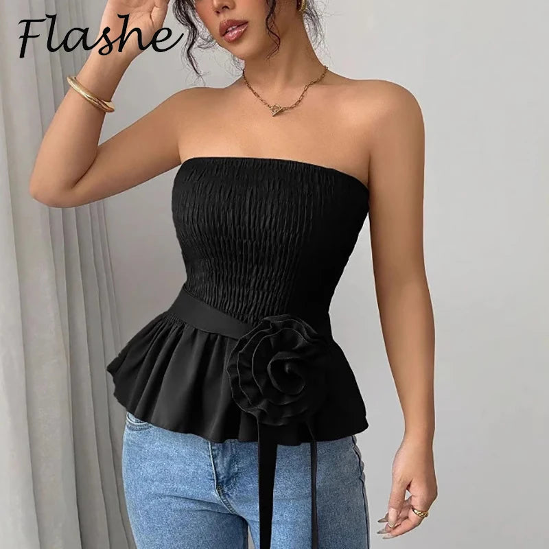 Elegant Strapless Tops Female Sexy Shirt Women Fashion Sleeveless T-Shirts Lady Knitted Tank Tops Women Tube Tops Vest