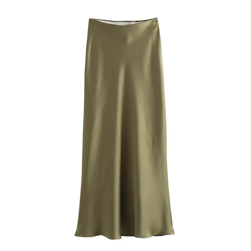MUJER Satin Midi Skirt for Women in Elegant Polyester Satin