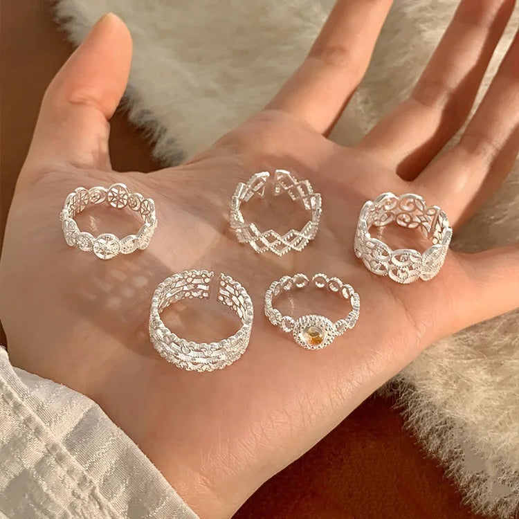 Geometric 925 Sterling Silver Rings for Women Adjustable CZ