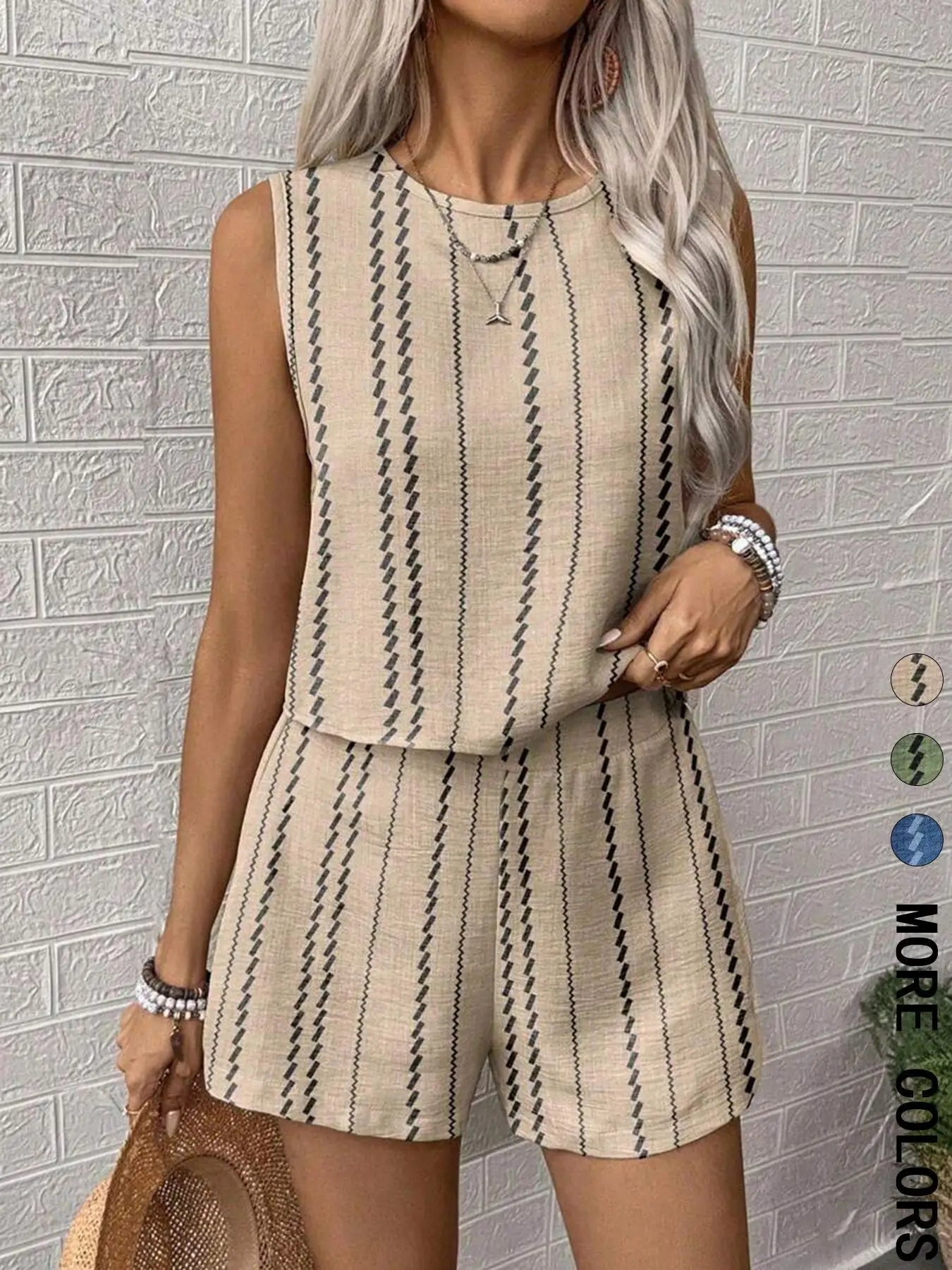 MALEY LifeStyle Striped Sleeveless Two Piece Set for Women