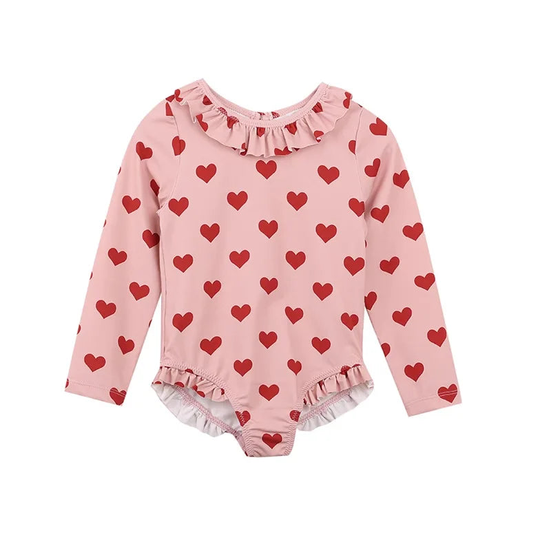 Cute Flower One-piece Long-sleeved Girls Swimsuit for Summer