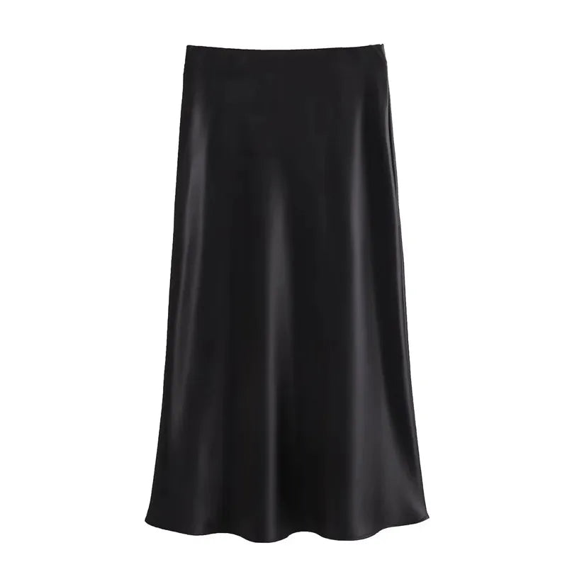 MUJER Satin Midi Skirt for Women in Elegant Polyester Satin