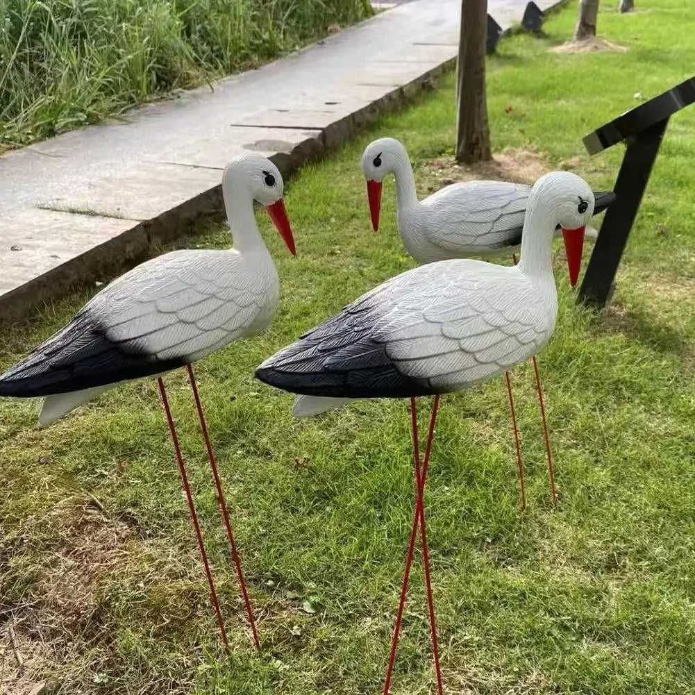 White Stork Garden Decor, Resin Crane Sculpture for Outdoor Use