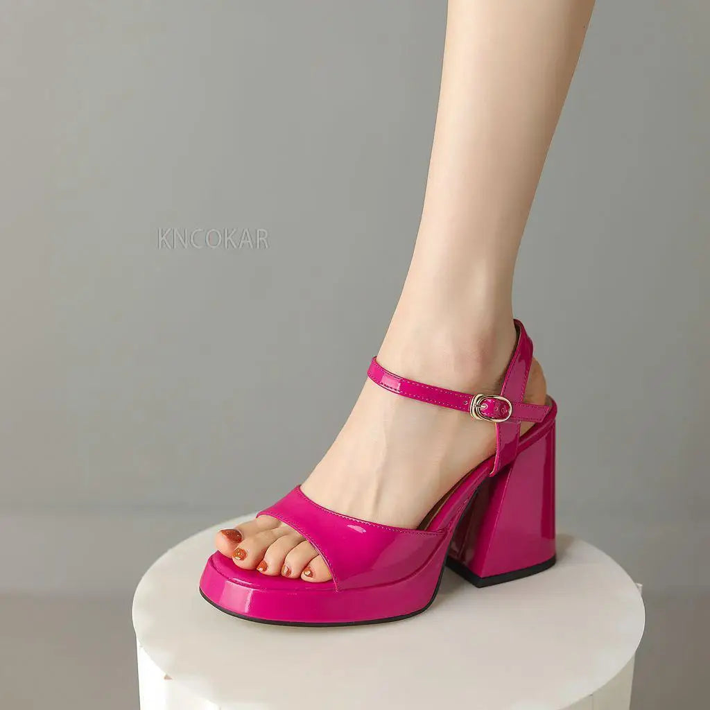 KNCOKAR Women's Microfiber Platform Sandals with Square Heels