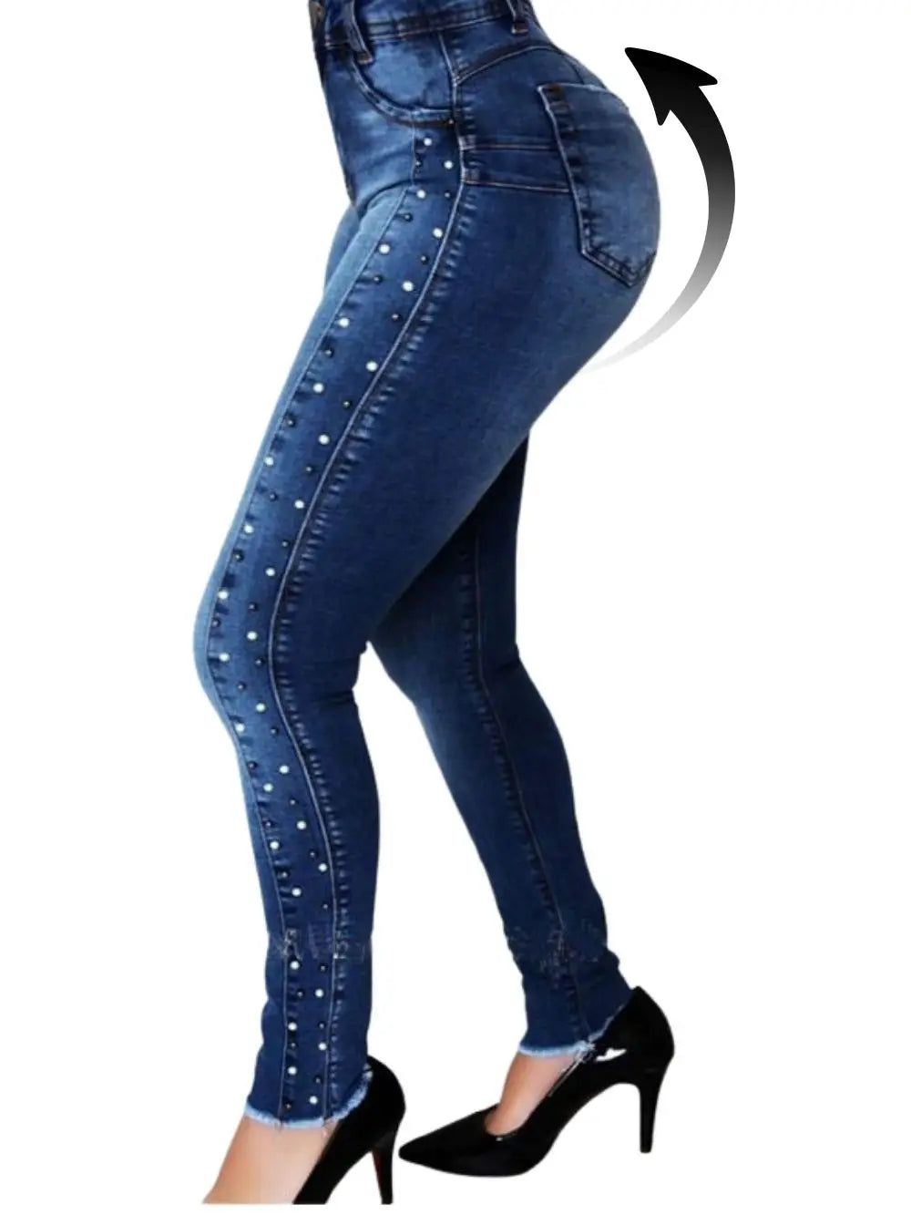Ultra Stretchy Women's Curve Jeans with Bead Decoration