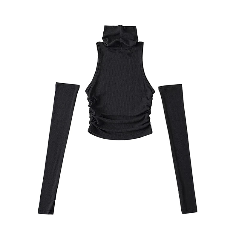 Y2k Women's Knitted Tank Top with Turtleneck and Pleats