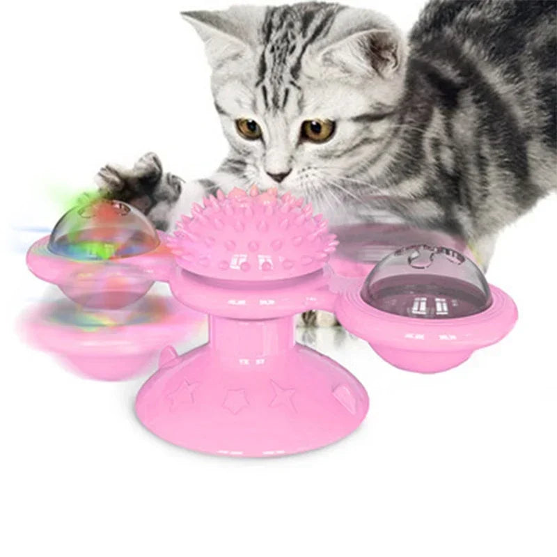 Interactive Windmill Cat Toy for Kittens with Turntable Design