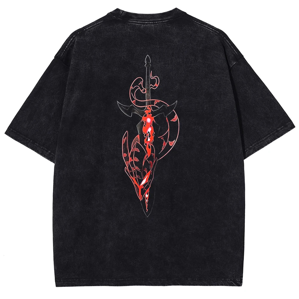 ARISE Solo Leveling T-shirt Manga Graphic T Shirt Vintage Washed Cotton Tshirts Short Sleeve Oversized Tee Men Women Clothing