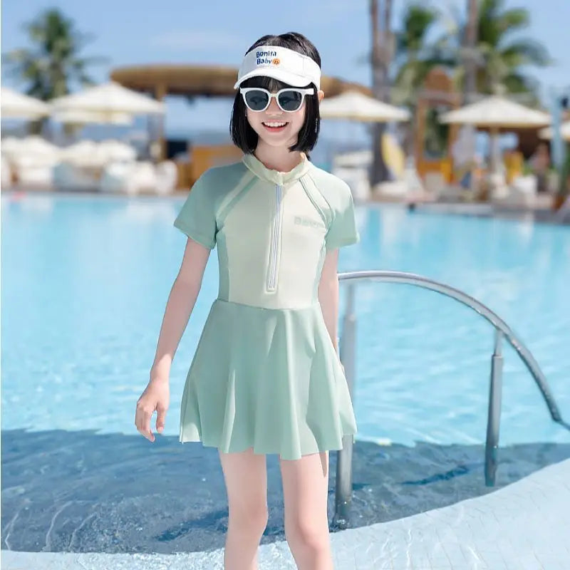 2026 Girls Cartoon UV Protection One-Piece Swimwear