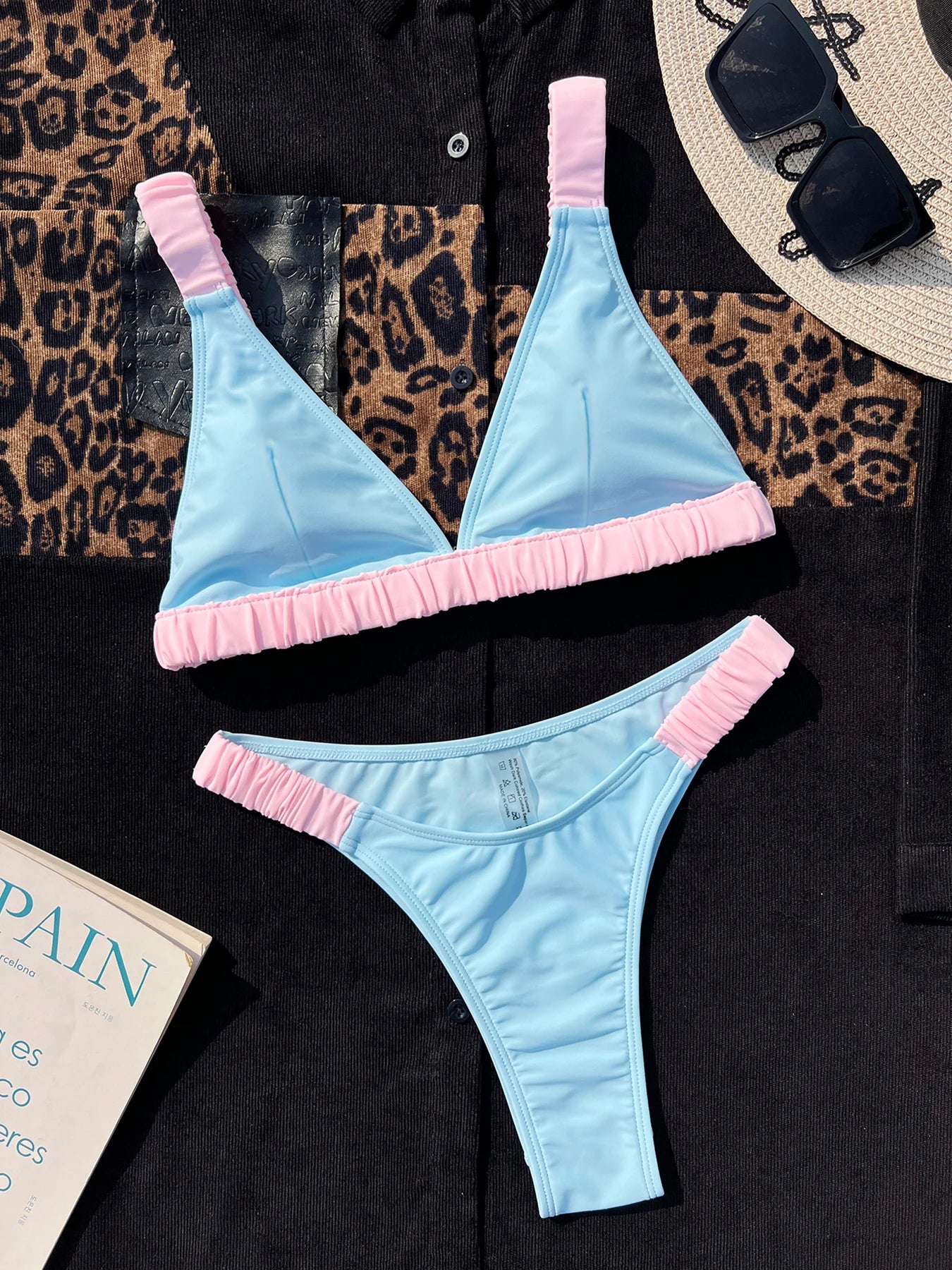 Black Low Waist Bikini Set with Push-Up Design for Women