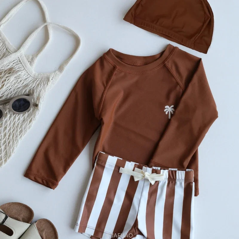 Boys Long Sleeve Swimwear Set for Summer Vacation Beach