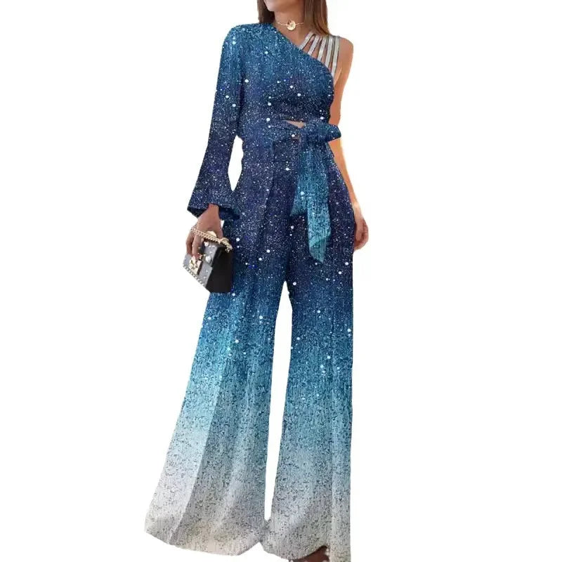 Plus-Size Off-the-Shoulder Sequin Set for Women