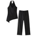 HH Women Vintage Solid Pant Set Backless Halter Top and Drawstring Trousers