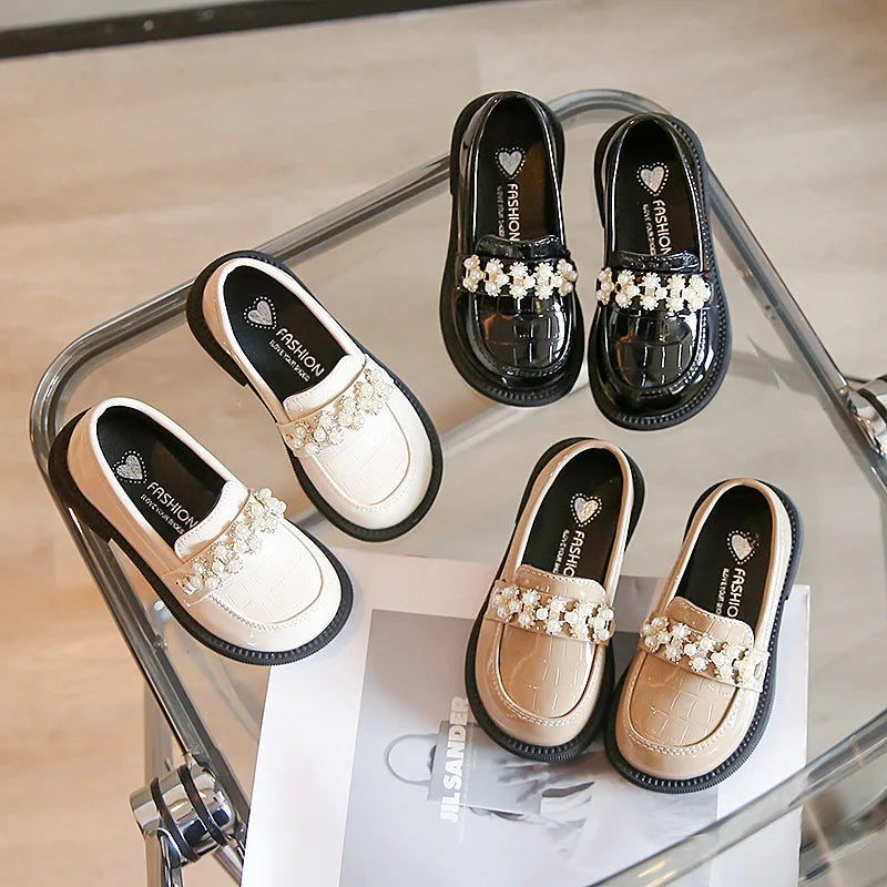 Black Leather Princess Shoes for Girls 2-18 Years Old