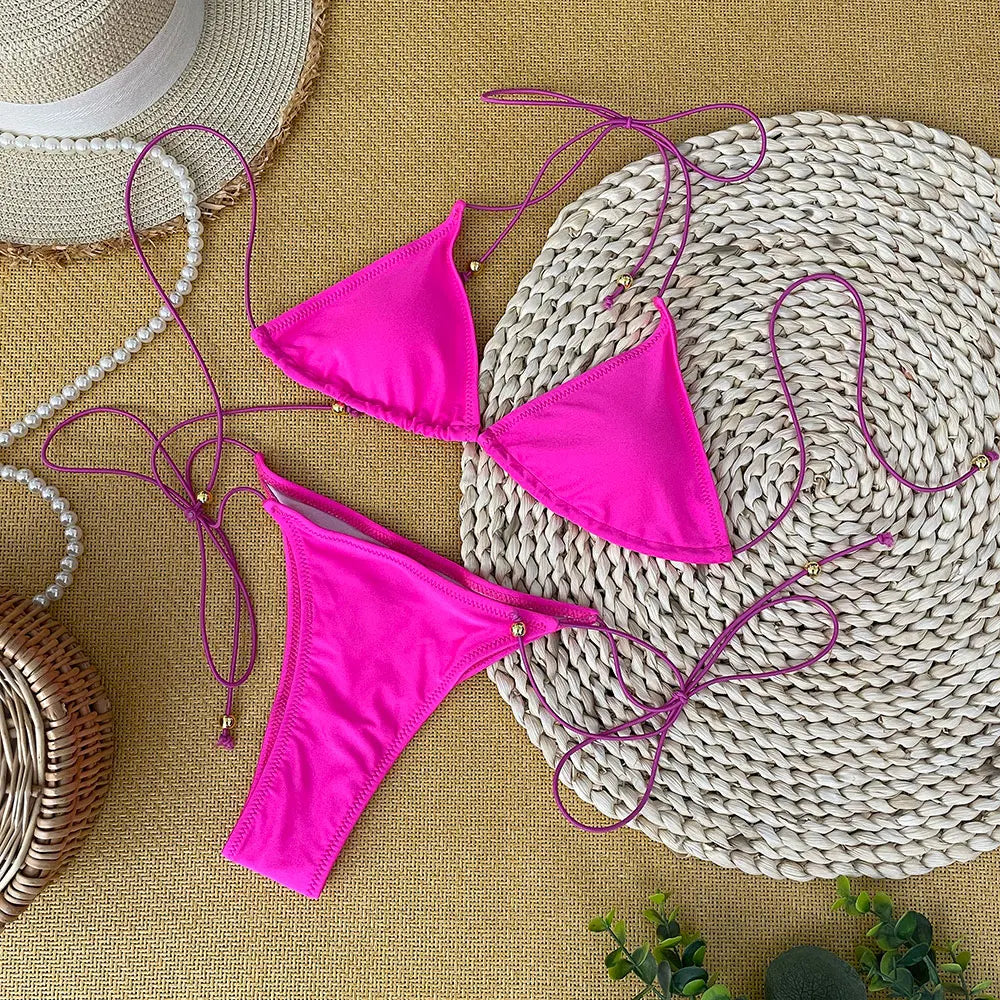 Micro Bikini Set for Women in Solid Polyester with Low Waist
