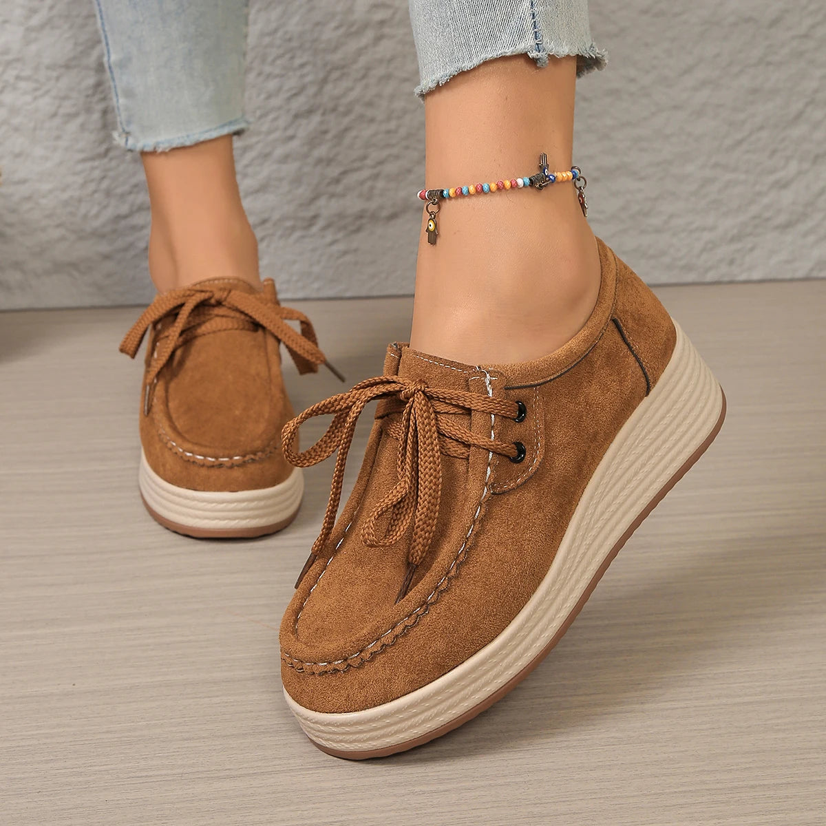 Fashion Platform Sneakers for Women - Lace-Up Wedge Shoes