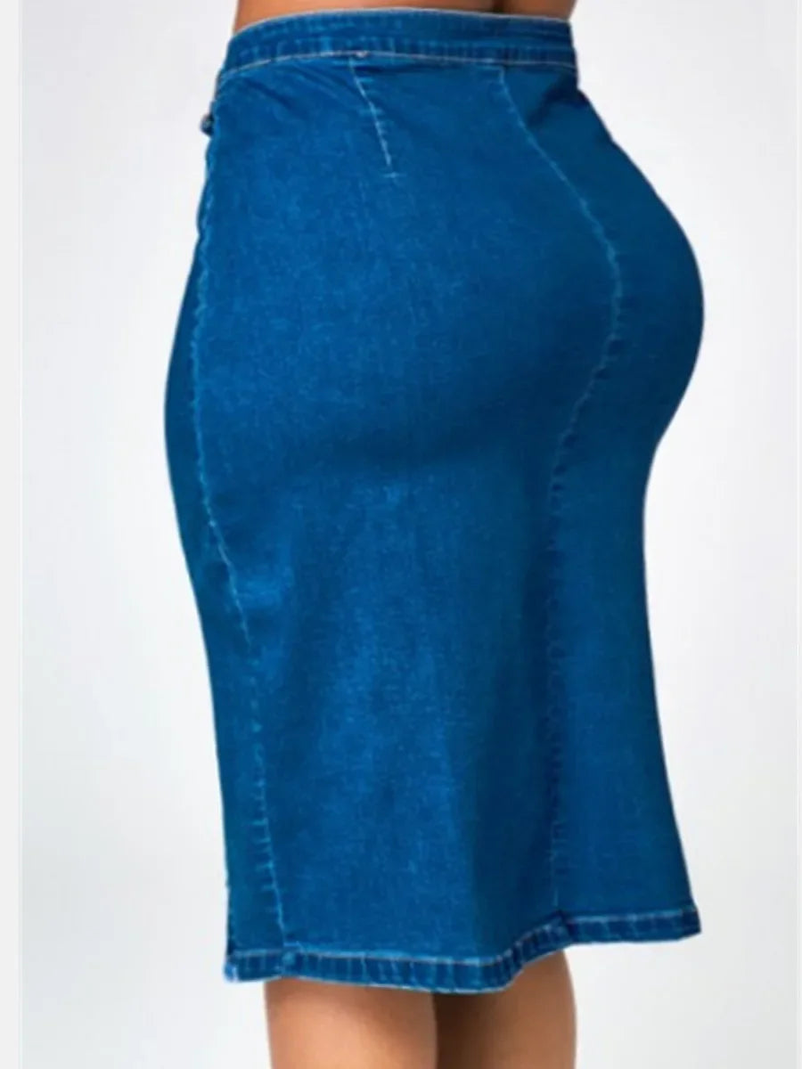 Mid Length Denim Skirt for Women - Casual High Waist Design