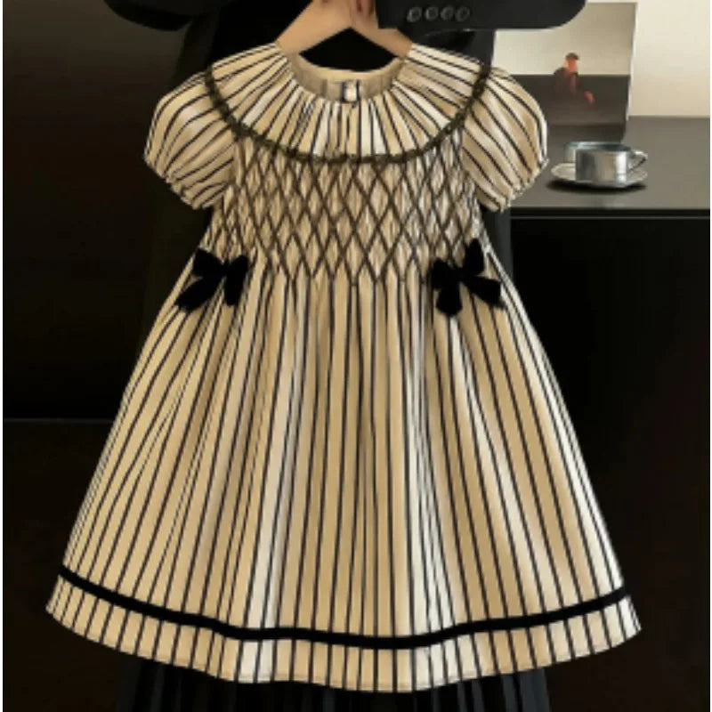 Girls' Striped Short Sleeve Cotton Dress for Summer