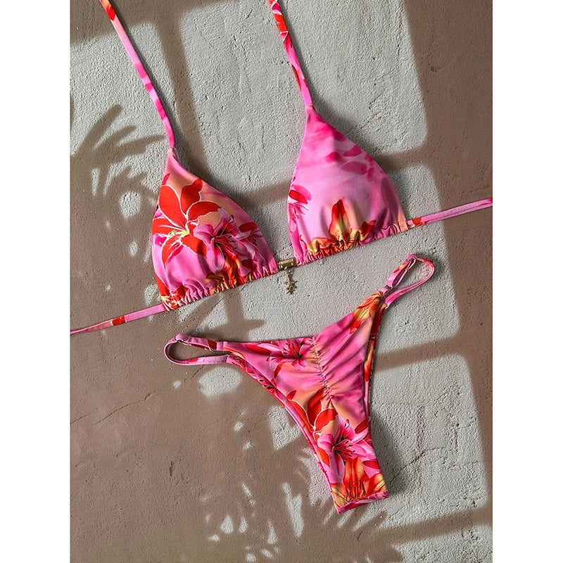 Leopard Print Micro Bikini Set for Women in Terylene