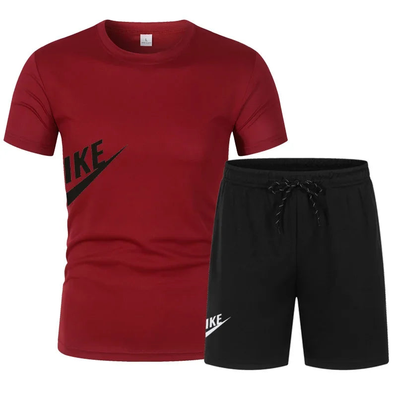 Men's Breathable Polyester Summer T-Shirt and Shorts Set