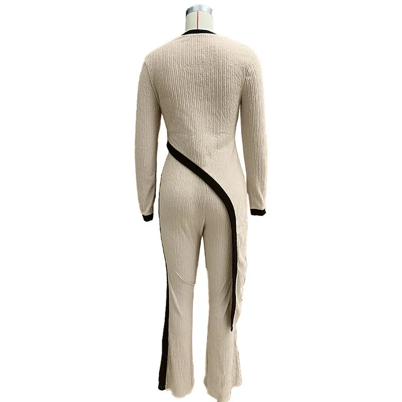 Chic Asymmetric Ribbed Knit Two Piece Set for Women