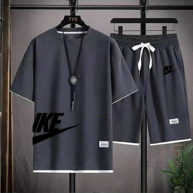 Men's Casual Sportswear Set with Short-Sleeved T-Shirt and Shorts
