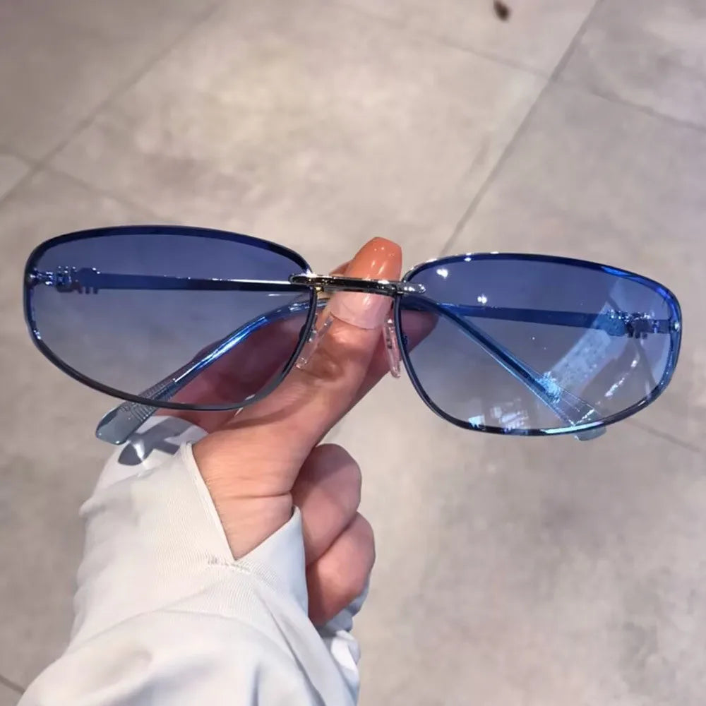 Gradient Alloy Sunglasses for Women in Silver Rectangle Style
