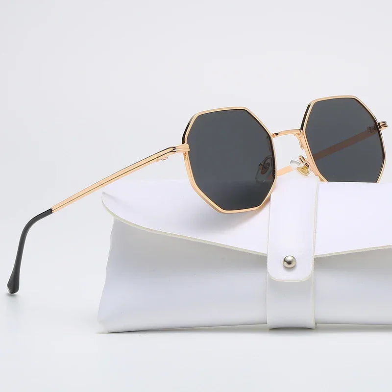 Polygon Metal Sunglasses for Women with UV400 Protection