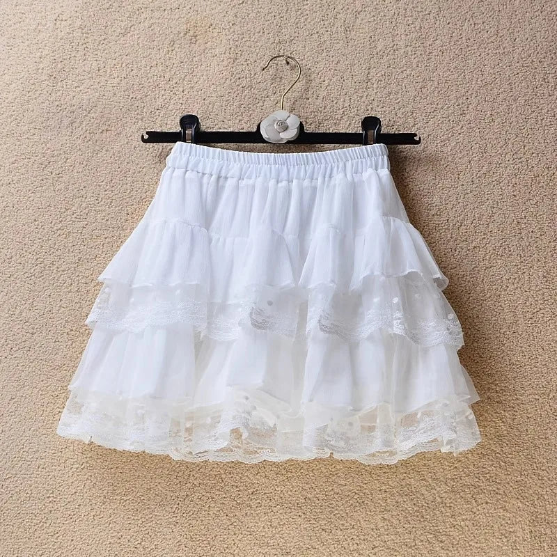 White Lace Summer Skirt for Women - High Waist A-Line