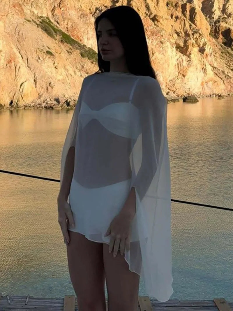 Elegant See-through Chiffon Blouse in Solid Colors for Women