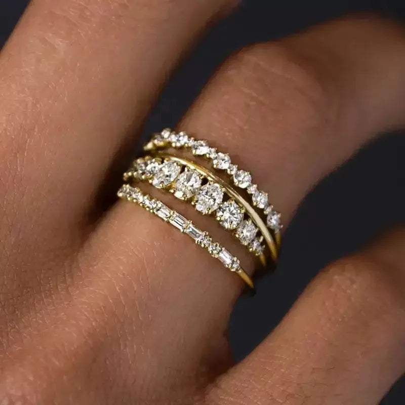 14k Gold Plated Stacking Rings Set with Zirconia for Women