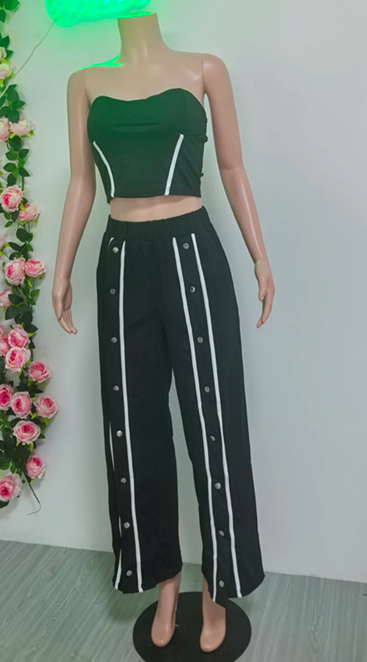 MALEY LifeStyle Women's Summer Two Piece Set Tube Top Pants