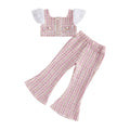 Girls Summer Outfit Set with Short Sleeve Top and Flare Pants