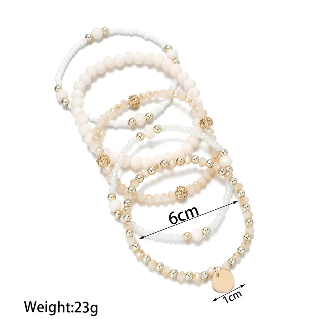 5Pcs Resin Beaded Bracelet Set for Women in Classic Style