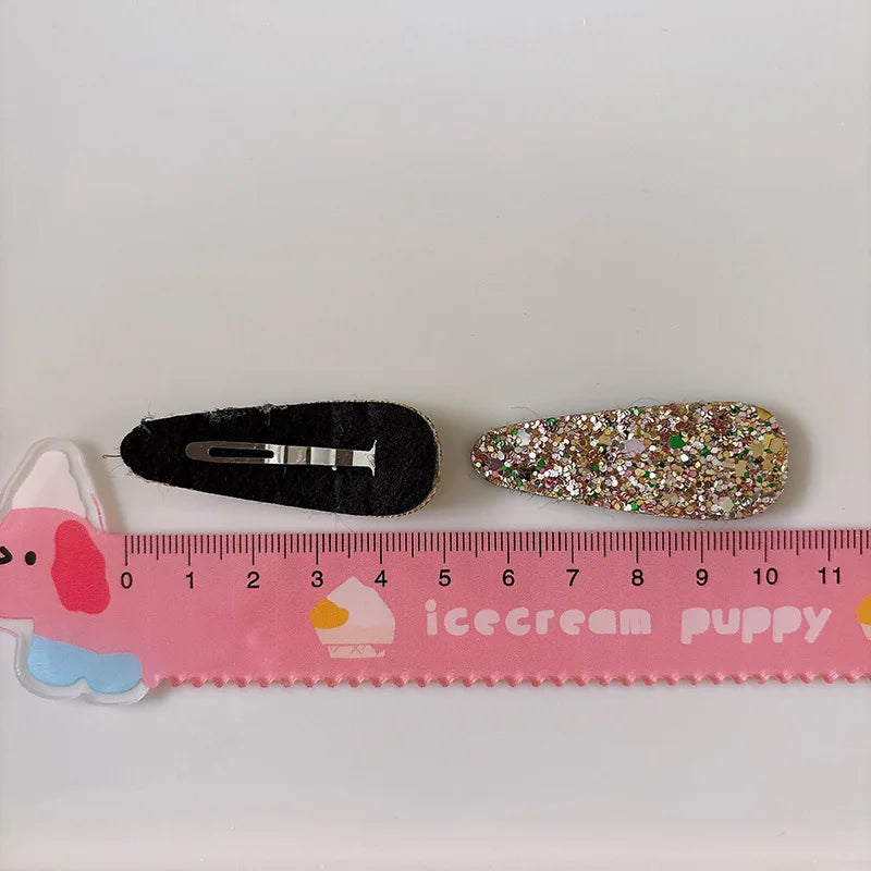 Glitter Teardrop Hair Clips for Girls - Cotton Blend Barrettes