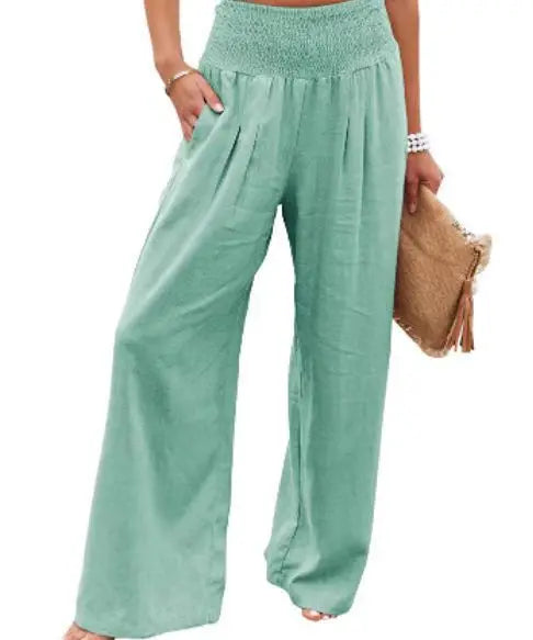 Women's Wide Leg Beach Pants with Drawstring for Summer