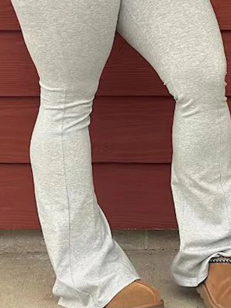 Slim Fit Flare Pants for Women in Solid Color Casual Style
