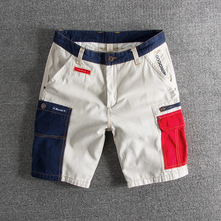 Summer fashion style personality color splicing wash and do old slim men's cargo shorts multi-pocket casual pants