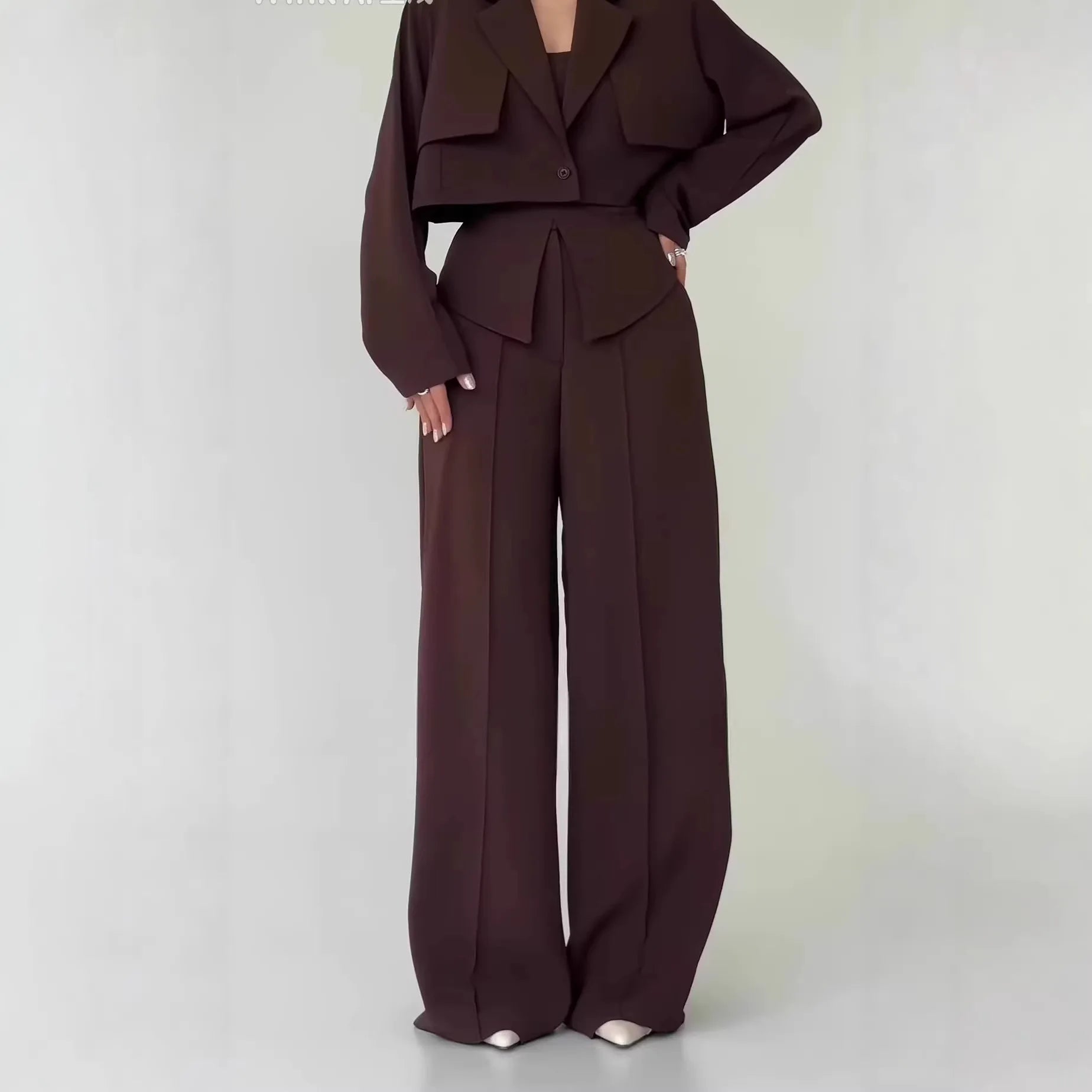 Chic Polyester 3 Piece Pant Set with Blazer for Women