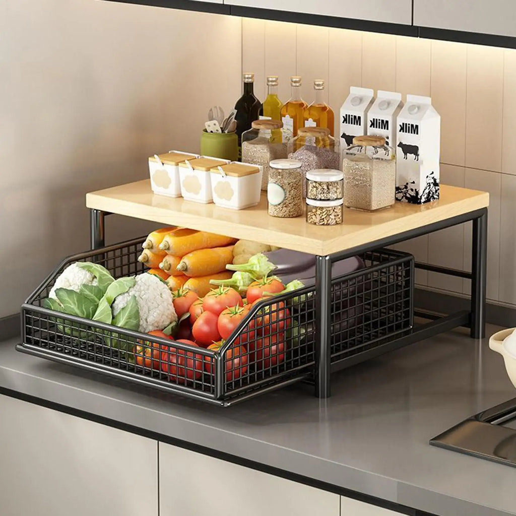 Wooden Kitchen Storage Rack with Drawer for Small Spaces