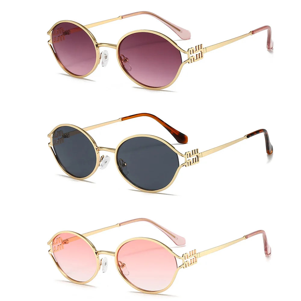Retro Oval Cat Eye Sunglasses for Women in Alloy Frame