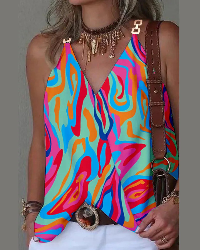 Summer Print Sleeveless Blouse for Women in Jersey Fabric
