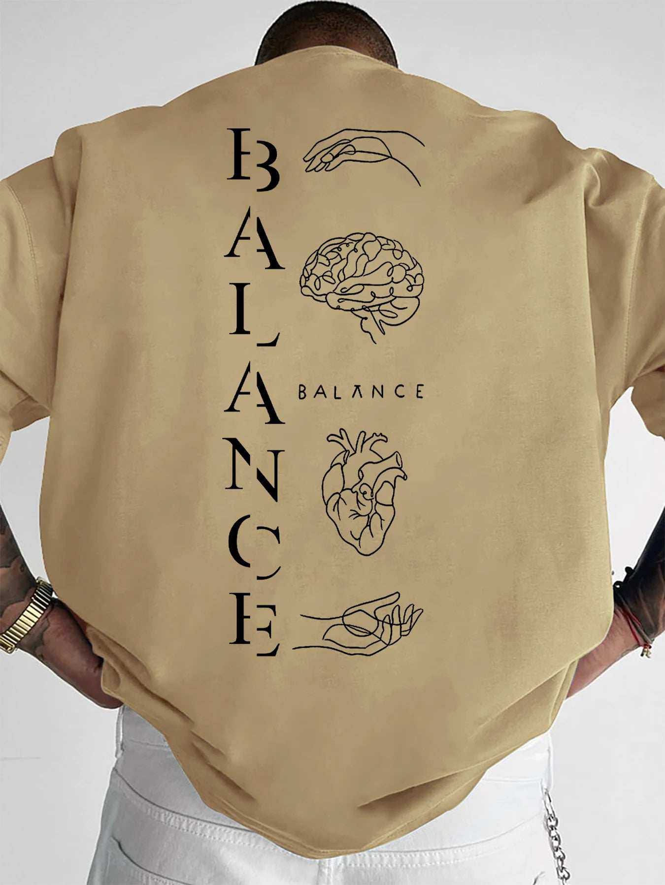 Men's Fashion Printed Polo Shirt, Spiritual Balance Mind Heart Hand Pattern, Loose Fit Lapel Neck Casual Streetwear Top