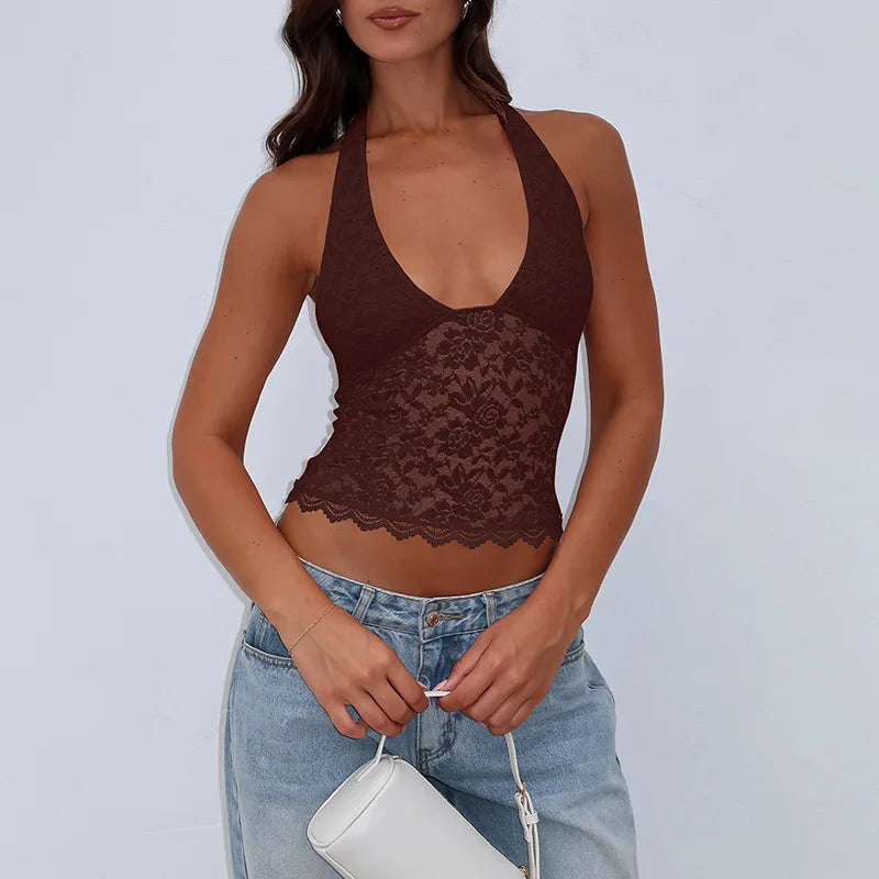 Sexy Lace Backless Halter Tank Top for Women