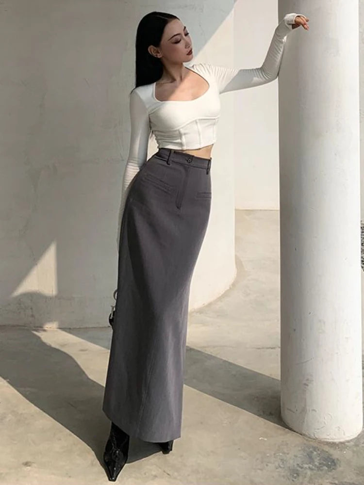 Elegant Black Gray Long Skirt for Women by Qarkash