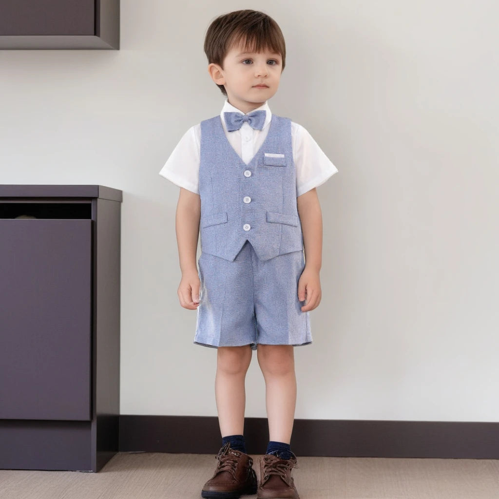 Boys Elegant Formal Vest Shorts Suit Set for Summer Events