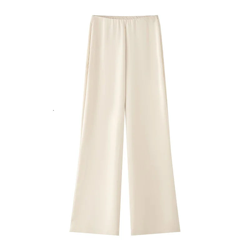 MUJER Women's Satin High Waist Pants for Casual Summer Wear