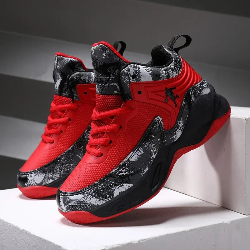 MaiJiaKa Boys Basketball Shoes Leather Sneakers for Kids