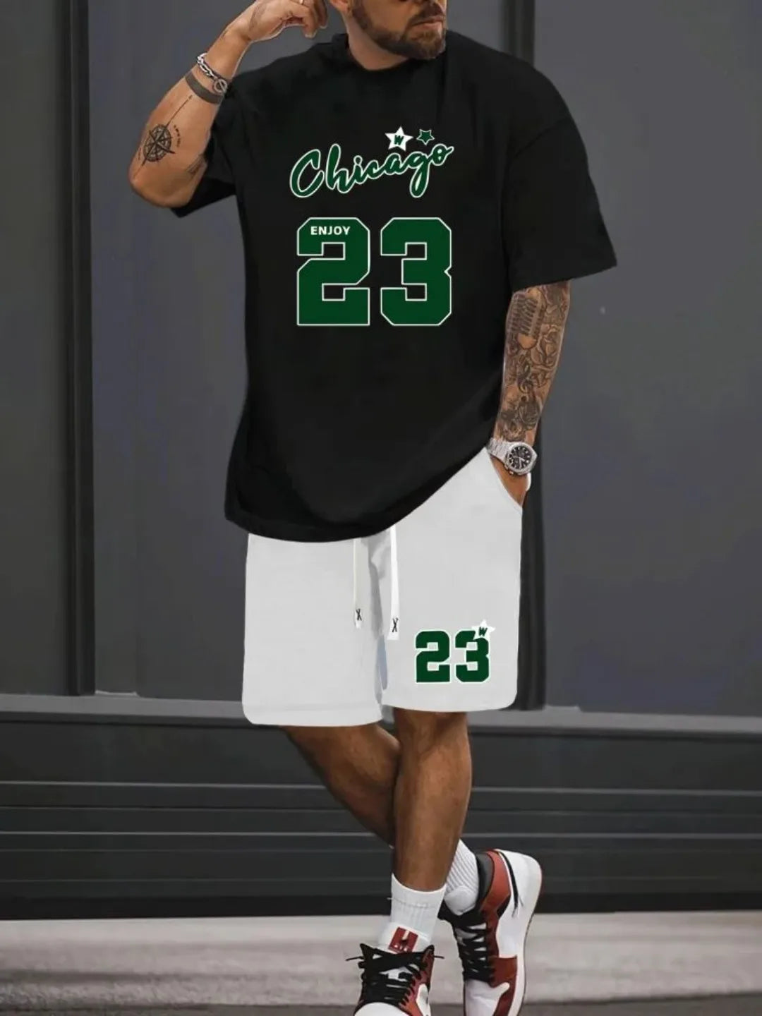 Men's Casual 3D Digital Print Set for Spring and Summer